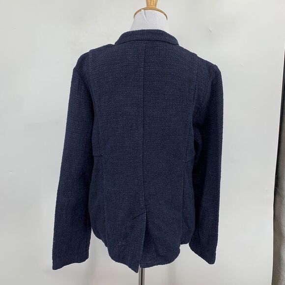 Eileen Fisher Blazer Womens Medium Navy Cotton Linen Blend Tweed Snap Buttons - Picture 5 of 11
